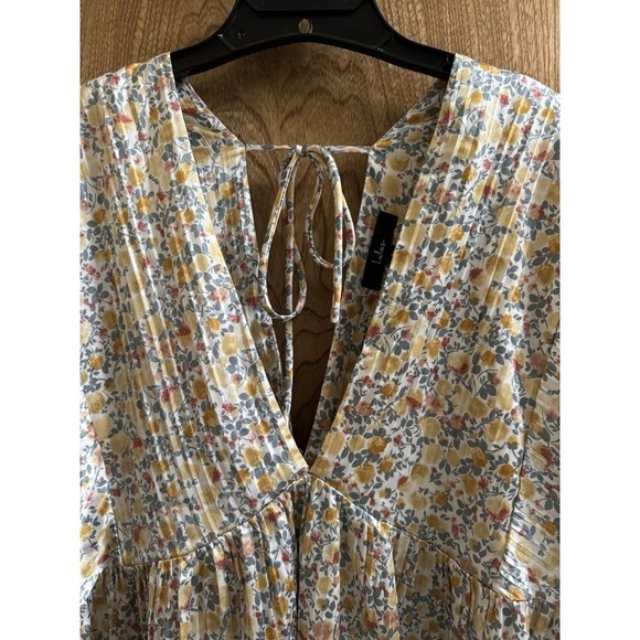 Lulus Express Yourself Yellow Floral Print Satin Babydoll Dress XL V-Neck/Back - Picture 7 of 15